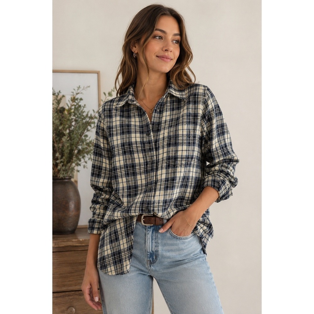 Madewell Shirt Womens XS‎ Blue White Plaid Lawton Button Down Flannel Preppy